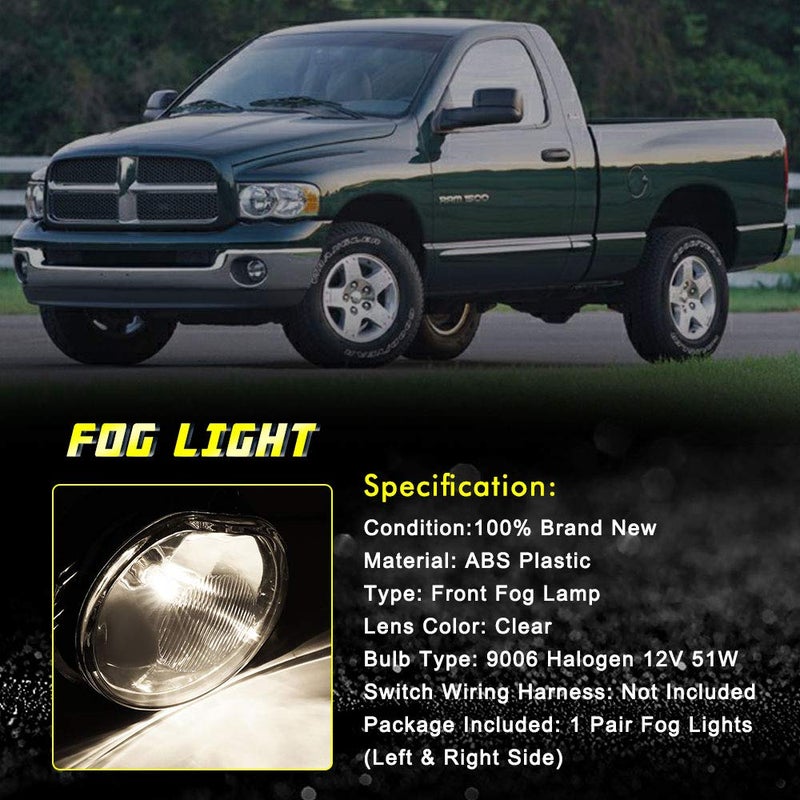 TOPSCOPE Driving Fog Lights with Clear Lens for 02-08 Dodge Ram 1500 03-09 Dodge Ram 2500 03-10 Dodge Ram 3500 Fog Lamps for Passenger and Driver Side with OE Part # 55077474AE, 55077475AE - Image 4